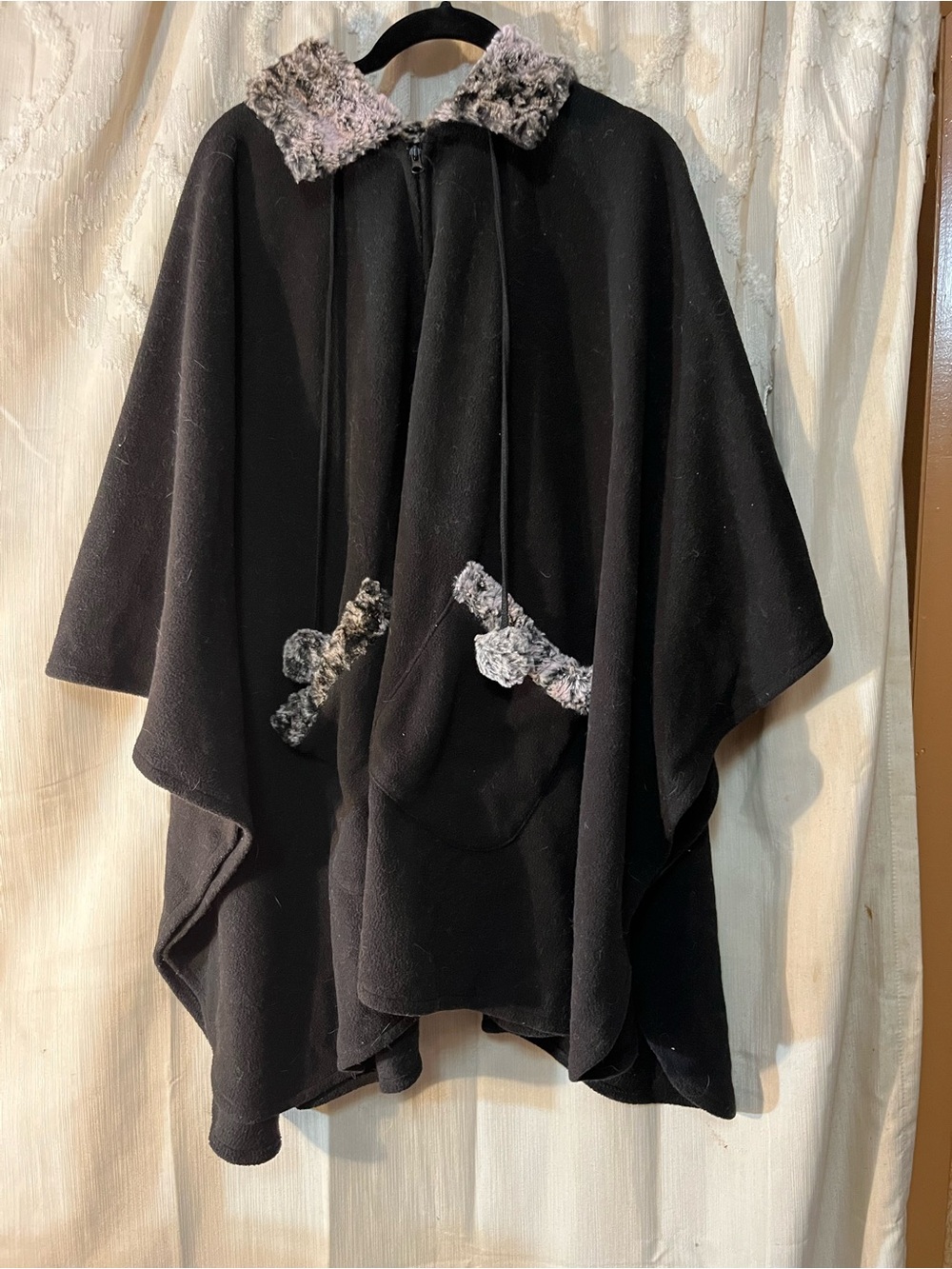 Moda Black Cape with Gray Faux Fur Trim